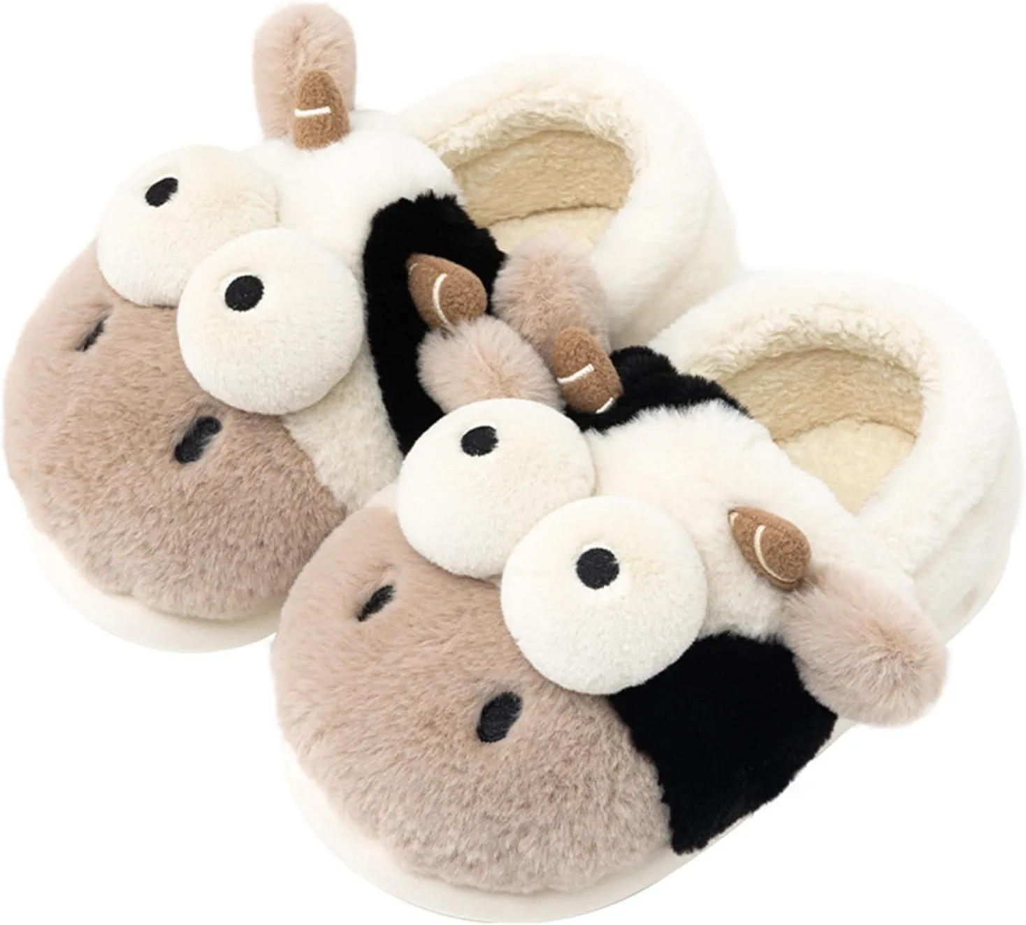 Adisputent Cow Slippers for Women Men Cartoon Animal Cotton Slippers Fuzzy Plush Cow Slides Winter Warm House Slippers