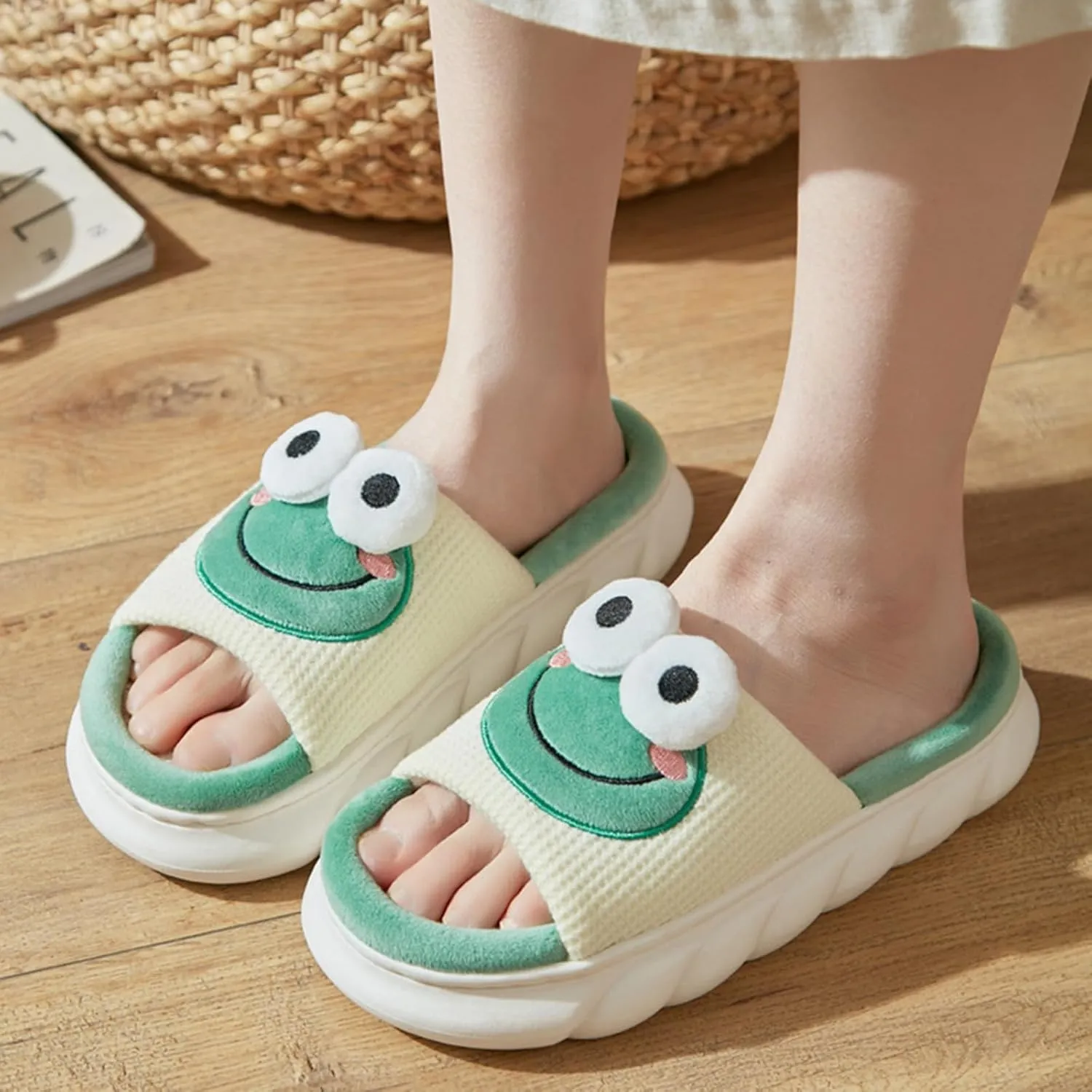 Adisputent Cow Slippers for Women Men Cartoon Animal Cotton Slippers Fuzzy Plush Cow Slides Winter Warm House Slippers