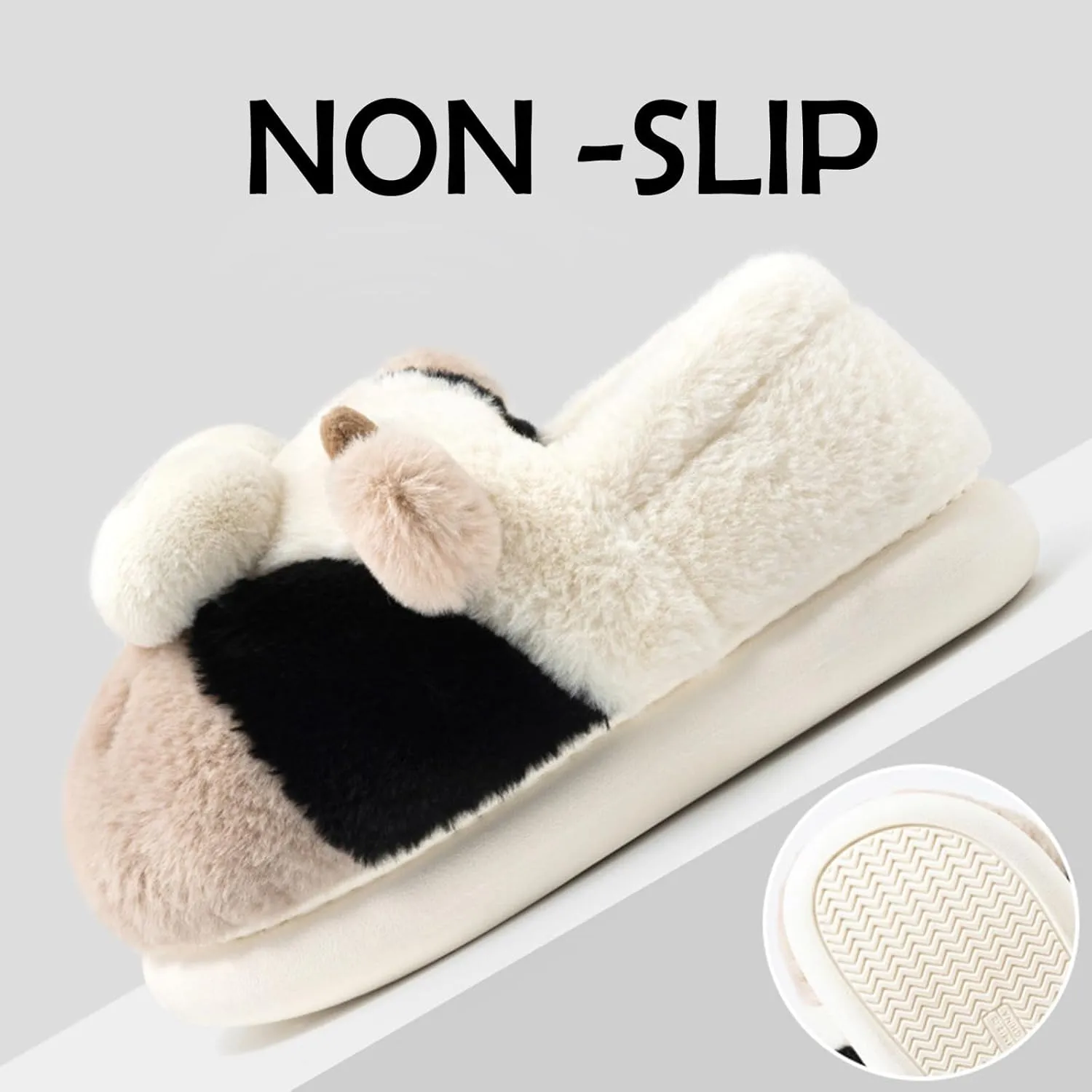 Adisputent Cow Slippers for Women Men Cartoon Animal Cotton Slippers Fuzzy Plush Cow Slides Winter Warm House Slippers
