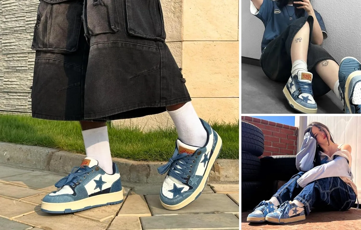 Aelfric Eden Sneakers Starry Climb Stars Casual All-Match Denim Skate Shoes Lace-up Sneaker