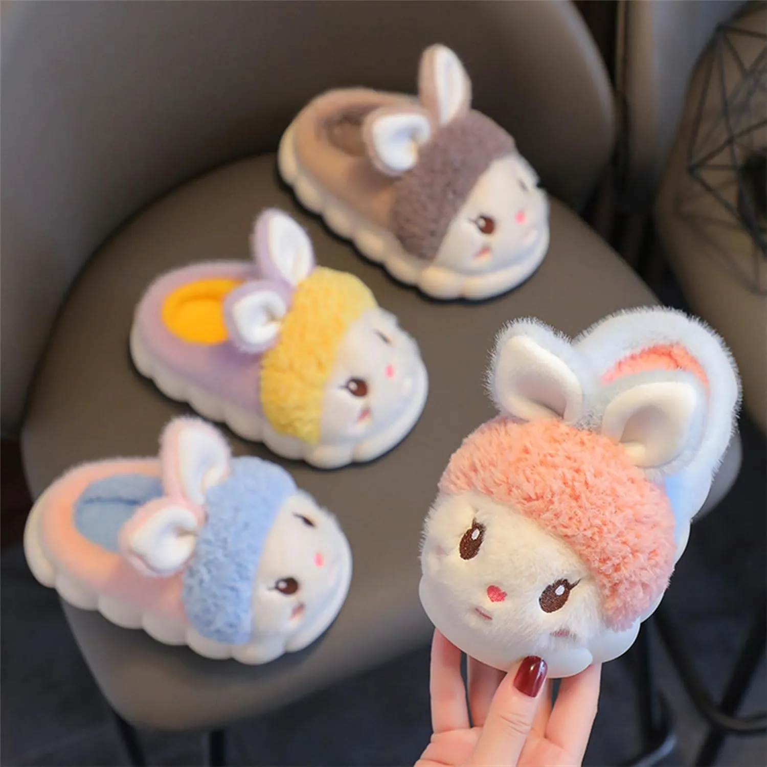 Animal slippers for women Cute rabbit slippers Soft warm winter home plush cotton slippers Cotton shoes