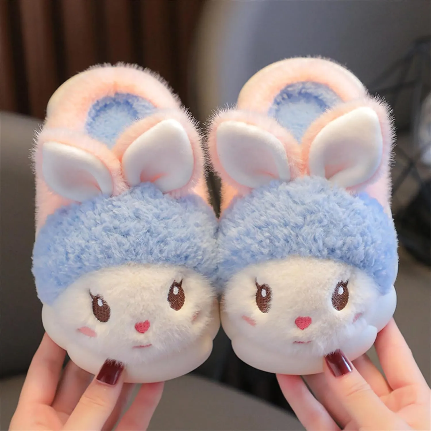 Animal slippers for women Cute rabbit slippers Soft warm winter home plush cotton slippers Cotton shoes