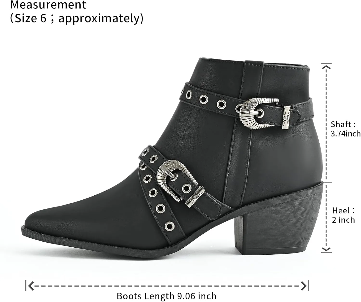 Ankle Boots for Women Chunky heels Booties with Side Zipper Eyelet Straps Almond Toe Short Boots,Black
