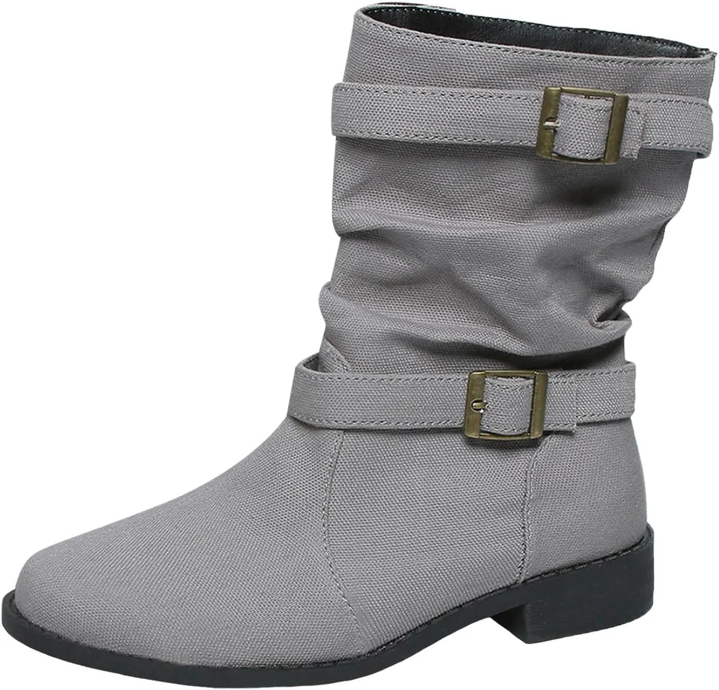 Ankle Boots for Women Slouchy Fashion Wide Calf Pull On Shoes Round Toe Falt Low Heel Mid Calf Fall Winter Booties