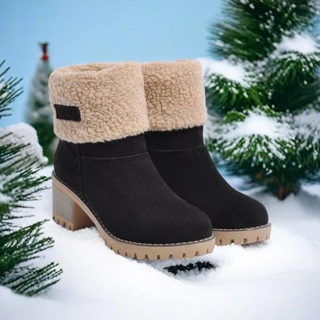 AOSPHIRAYLIAN Women's Winter Fur Lined Snow Boots for Women Mid Calf Round Toe Chunky Heel Resistant Warm Ankle Boots Comfy Suede Booties Pull On Shoes for Women