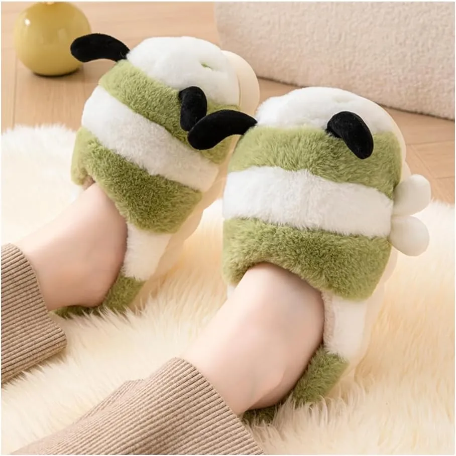 Baiyuruodie Cute Bee Slippers: Unisex Soft Plush Comfortable, Non-Slip, Warm Animal House Slippers for Men and Women