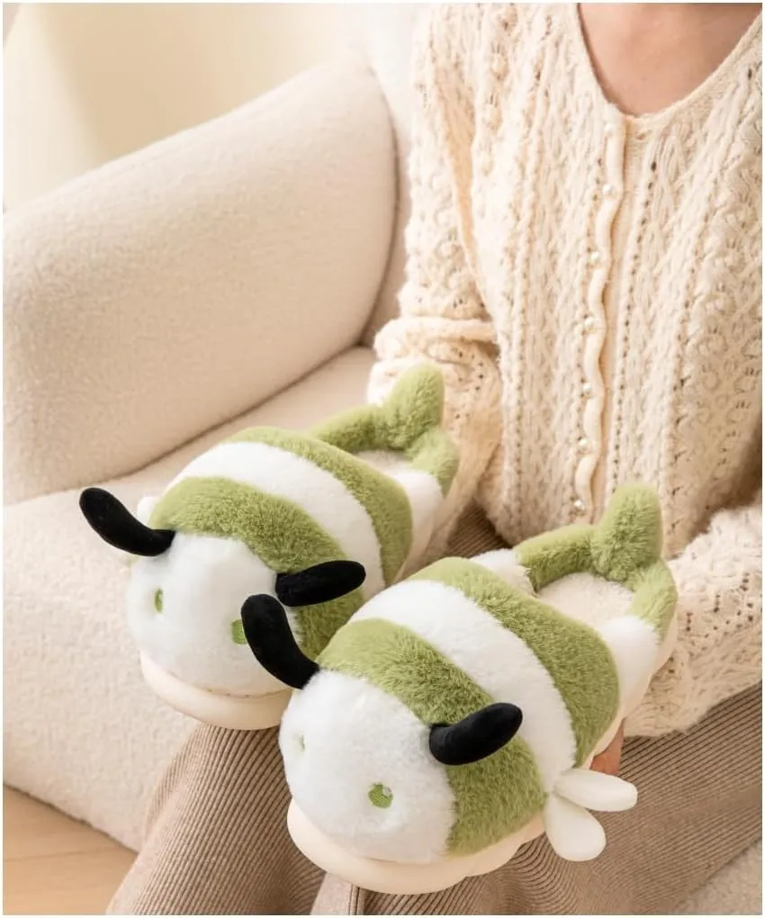 Baiyuruodie Cute Bee Slippers: Unisex Soft Plush Comfortable, Non-Slip, Warm Animal House Slippers for Men and Women