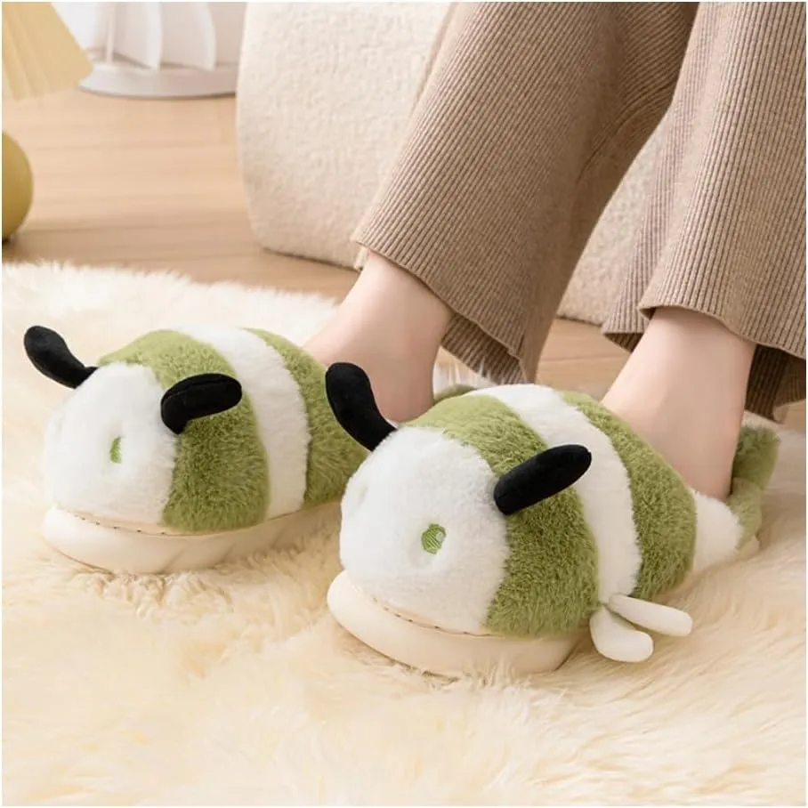 Baiyuruodie Cute Bee Slippers: Unisex Soft Plush Comfortable, Non-Slip, Warm Animal House Slippers for Men and Women