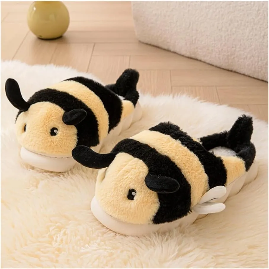 Baiyuruodie Cute Bee Slippers: Unisex Soft Plush Comfortable, Non-Slip, Warm Animal House Slippers for Men and Women