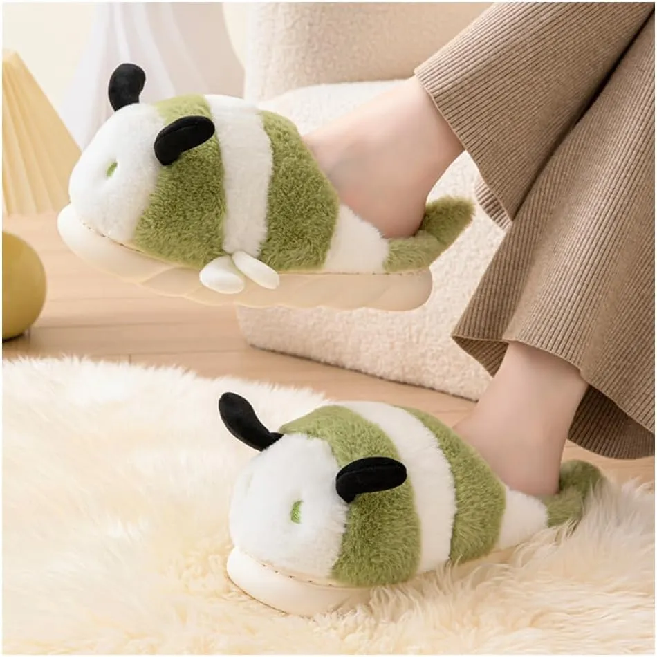Baiyuruodie Cute Bee Slippers: Unisex Soft Plush Comfortable, Non-Slip, Warm Animal House Slippers for Men and Women