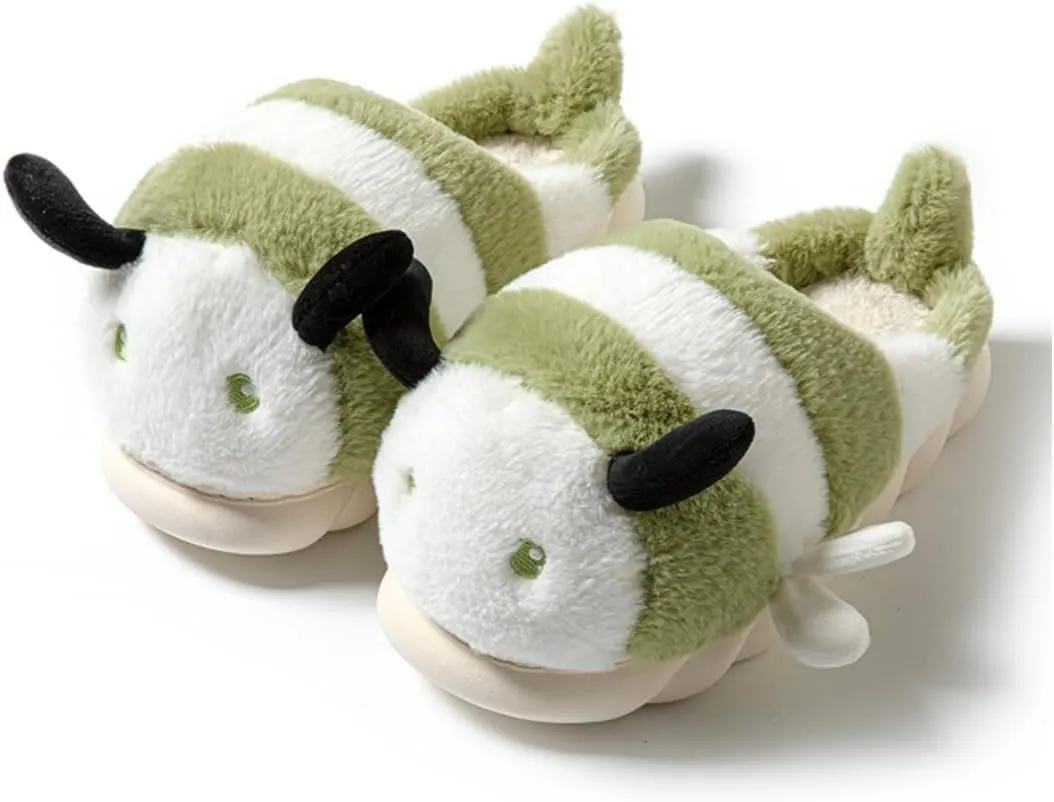 Baiyuruodie Cute Bee Slippers: Unisex Soft Plush Comfortable, Non-Slip, Warm Animal House Slippers for Men and Women