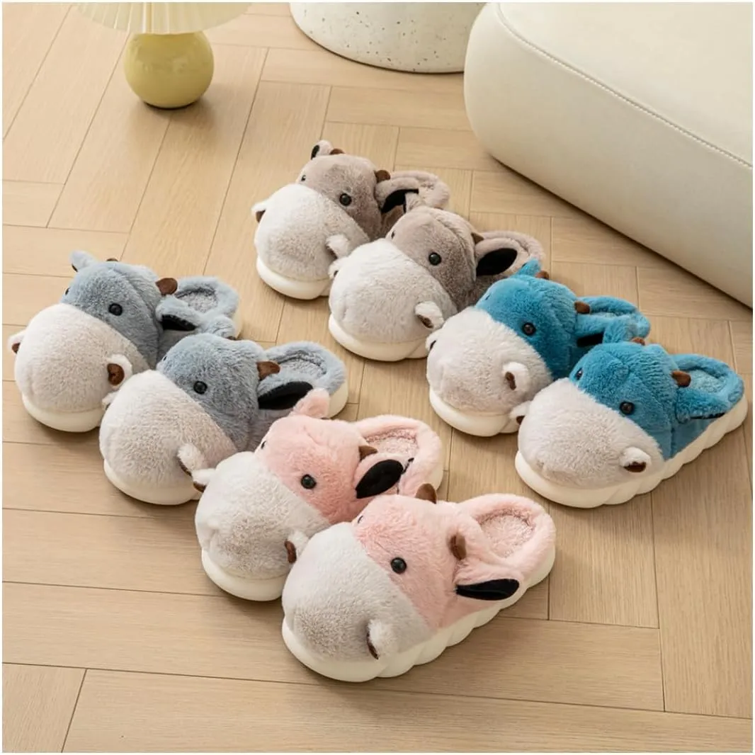 Baiyuruodie Women's & Men's Animal Slippers - Hippopotamus Design, Slip Resistant & Warm