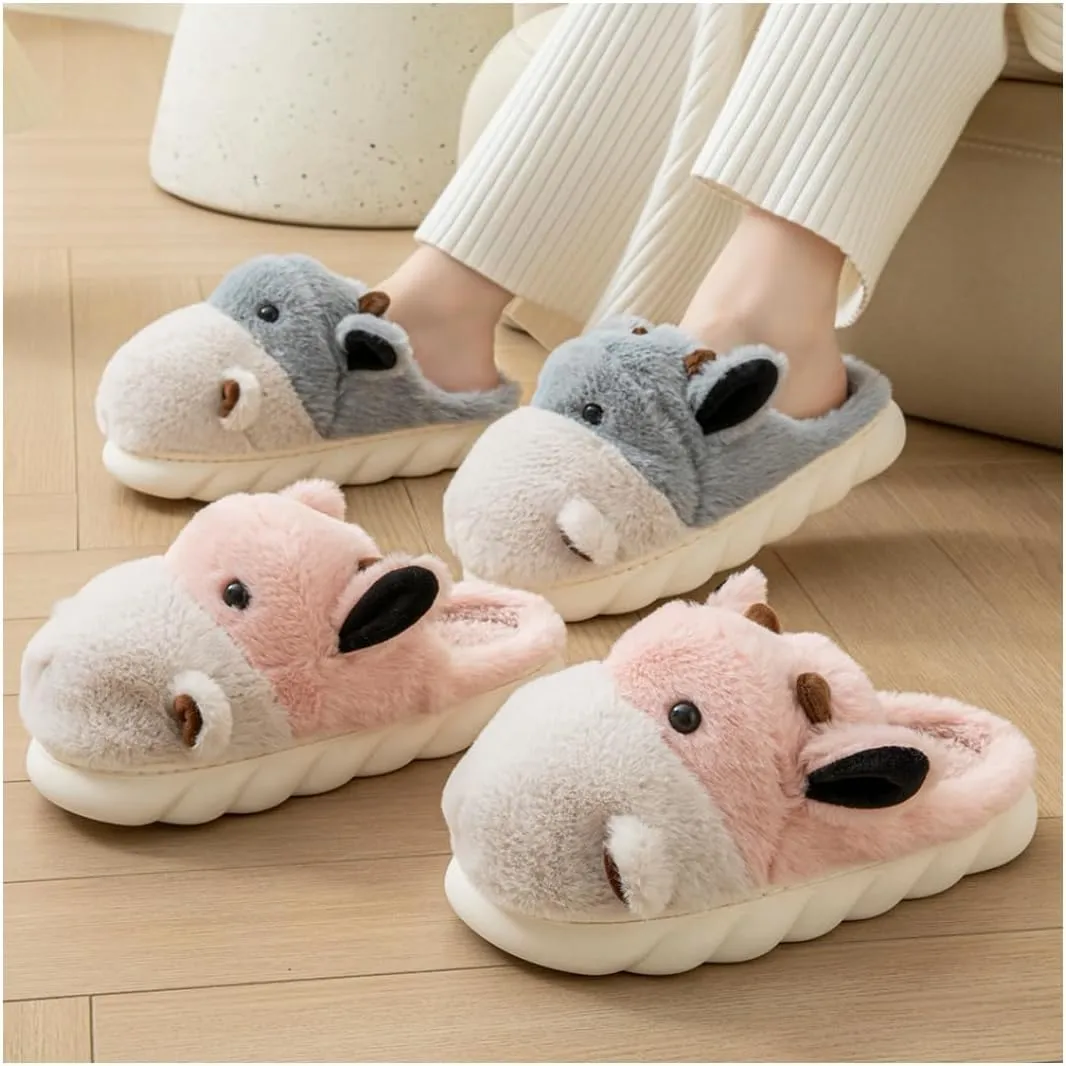Baiyuruodie Women's & Men's Animal Slippers - Hippopotamus Design, Slip Resistant & Warm