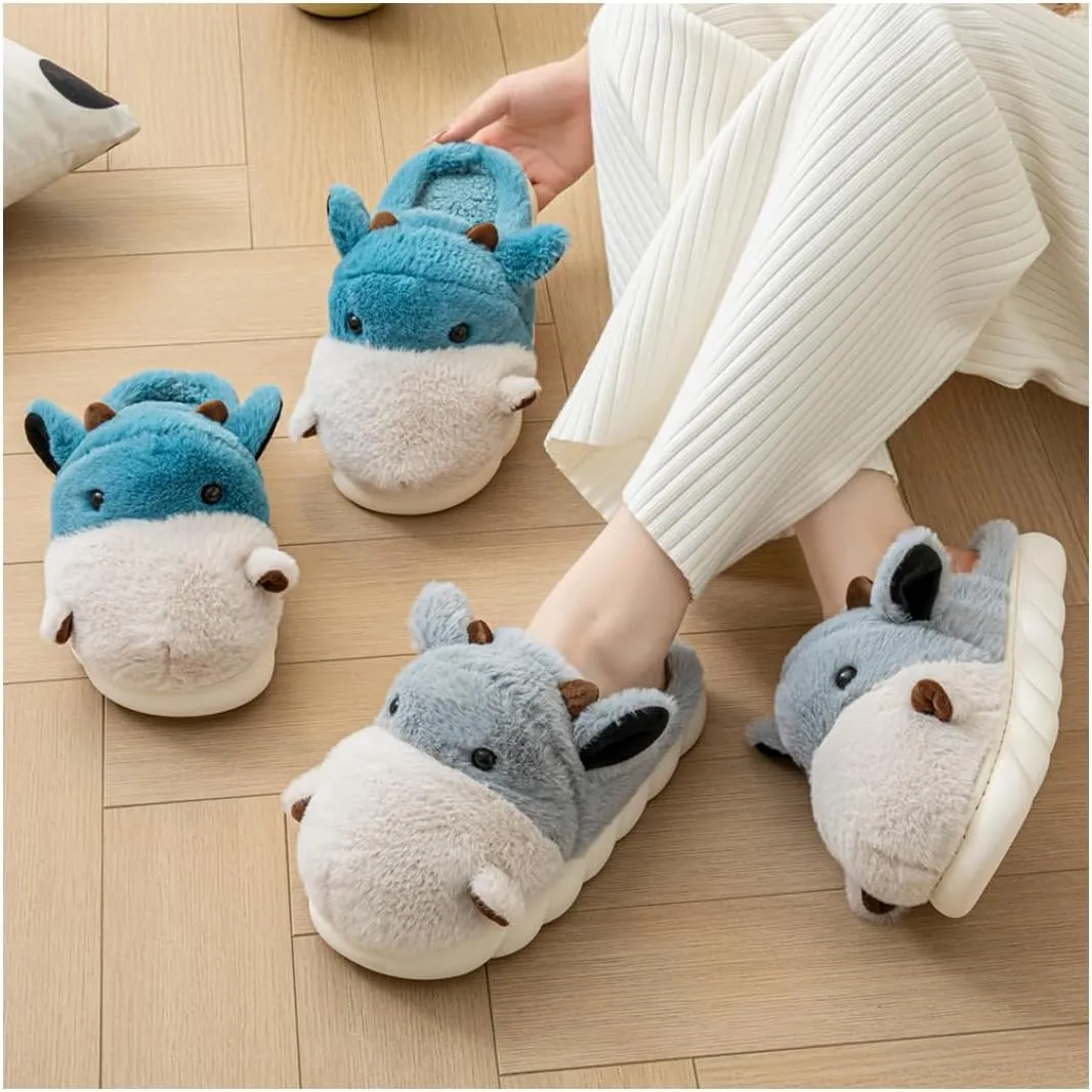 Baiyuruodie Women's & Men's Animal Slippers - Hippopotamus Design, Slip Resistant & Warm