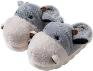 Baiyuruodie Women's & Men's Animal Slippers - Hippopotamus Design, Slip Resistant & Warm