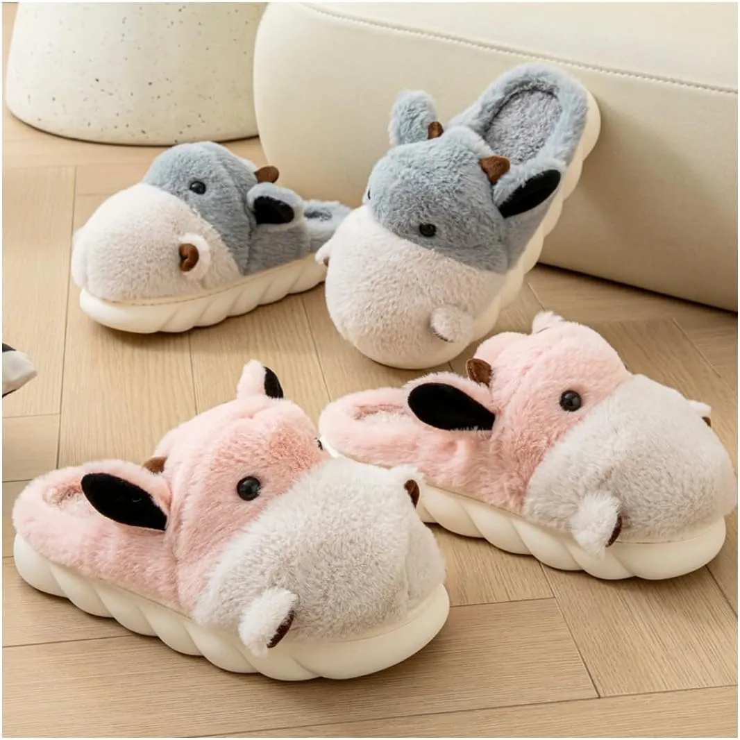 Baiyuruodie Women's & Men's Animal Slippers - Hippopotamus Design, Slip Resistant & Warm