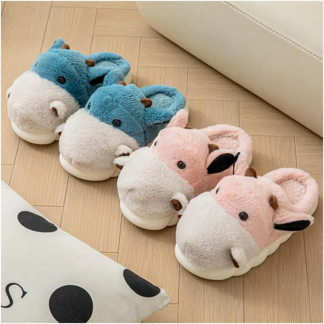 Baiyuruodie Women's & Men's Animal Slippers - Hippopotamus Design, Slip Resistant & Warm