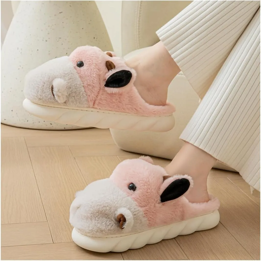 Baiyuruodie Women's & Men's Animal Slippers - Hippopotamus Design, Slip Resistant & Warm