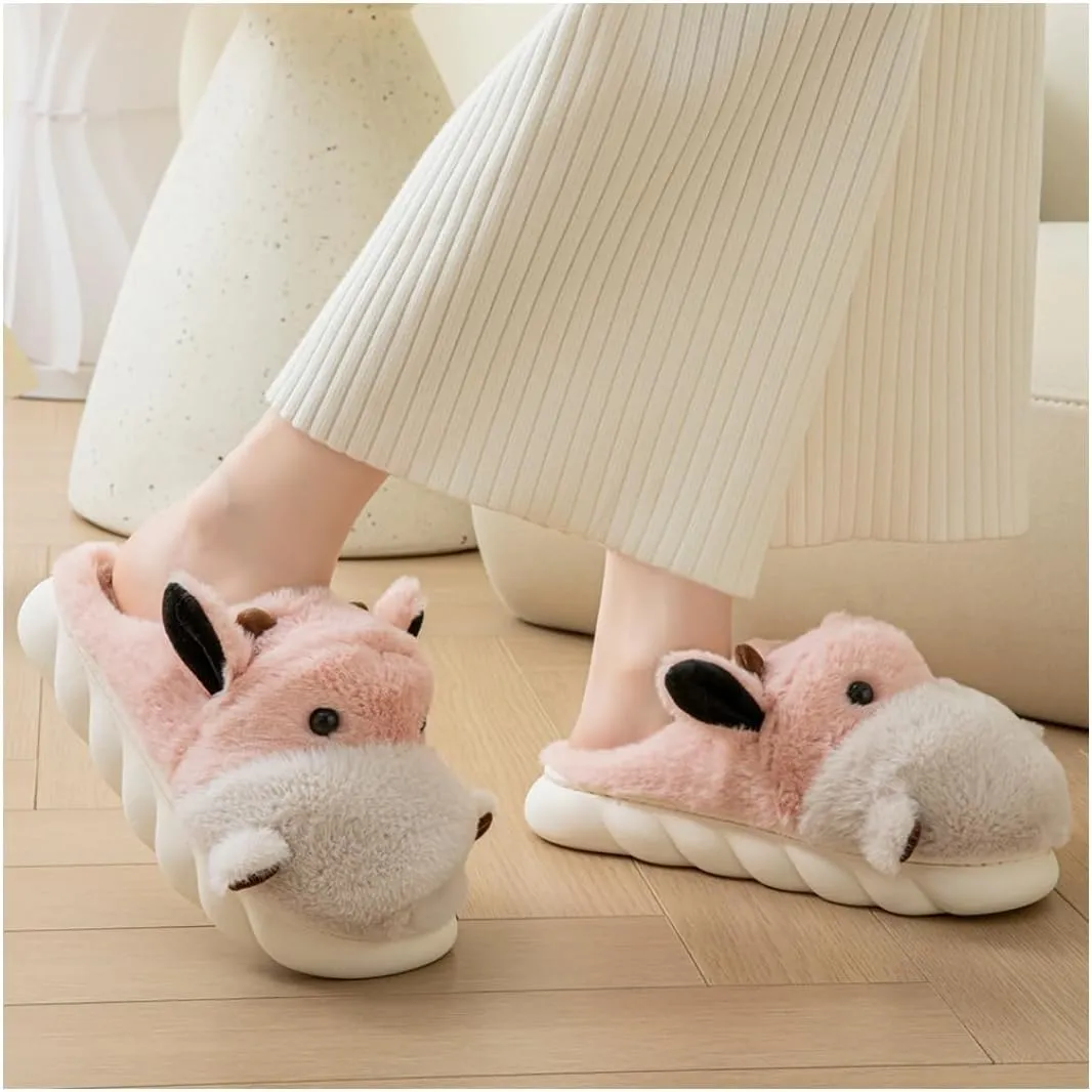 Baiyuruodie Women's & Men's Animal Slippers - Hippopotamus Design, Slip Resistant & Warm