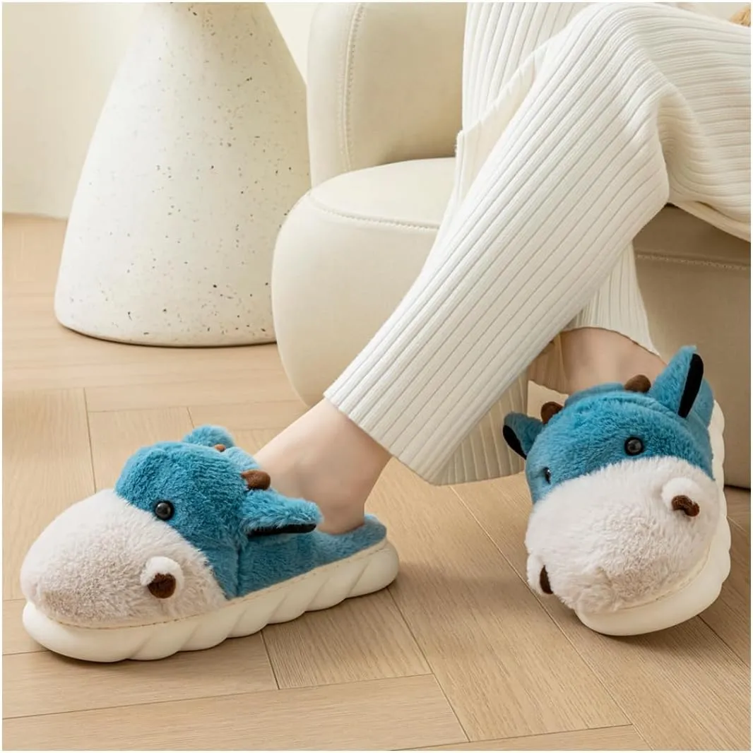 Baiyuruodie Women's & Men's Animal Slippers - Hippopotamus Design, Slip Resistant & Warm