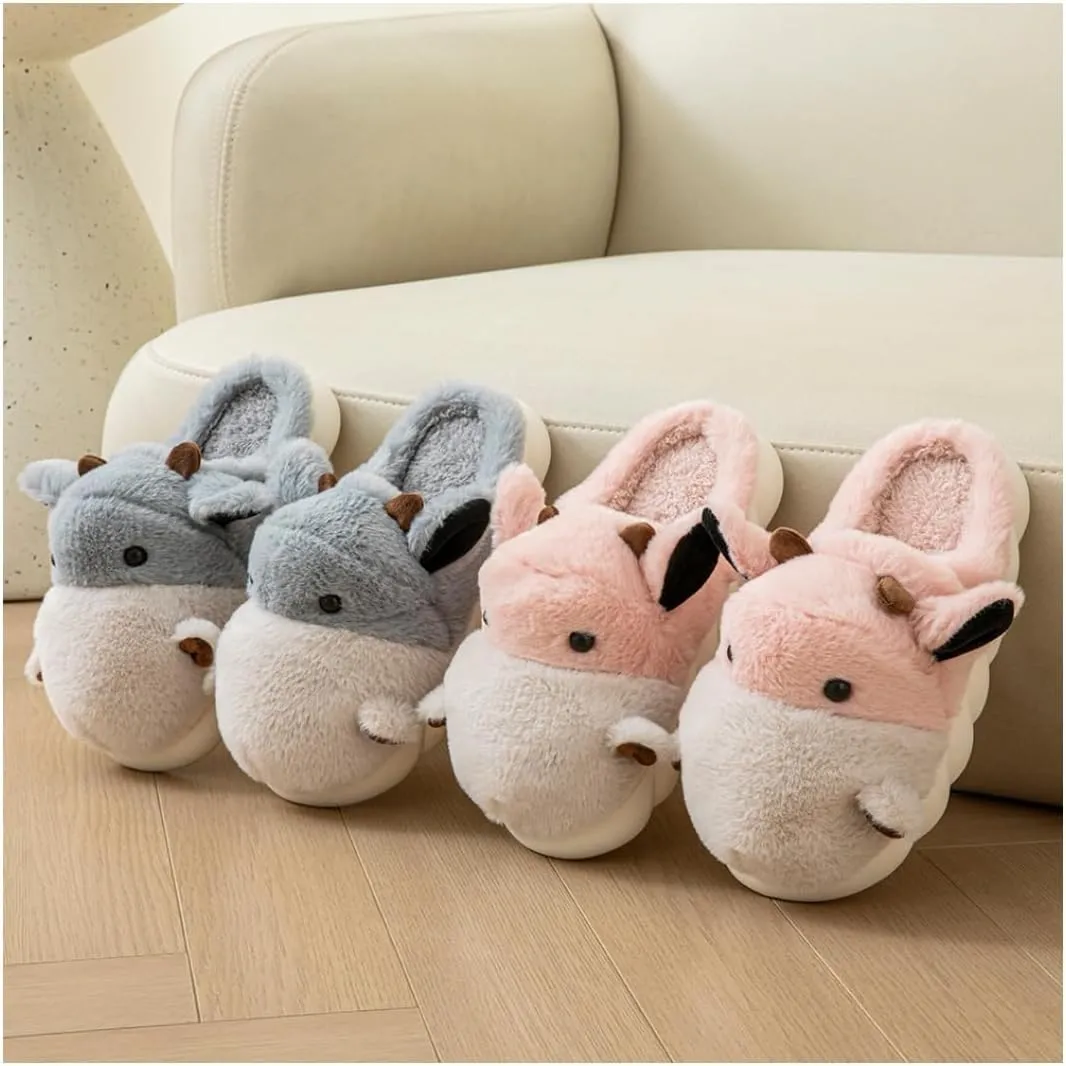 Baiyuruodie Women's & Men's Animal Slippers - Hippopotamus Design, Slip Resistant & Warm