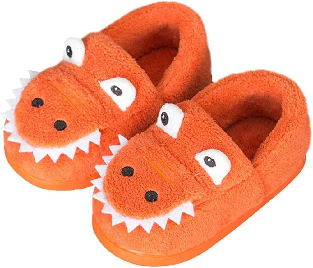 Boys Girls Warm Dinosaur House Slippers Toddler Kids Fuzzy Indoor Bedroom Shoes