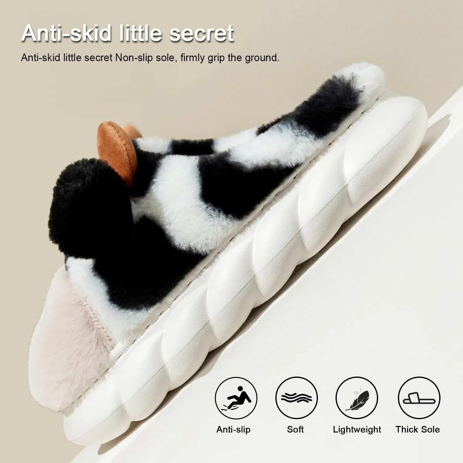 Cartoon BlackCow Cotton Slippers,Cute Animal Fuzzy Slippers for women,Winter Indoor Outdoor Slippers,Non-Skid Shoes for men