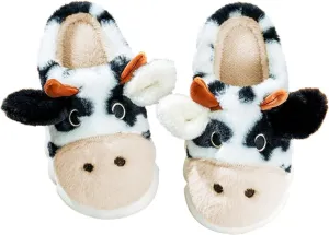 Cartoon BlackCow Cotton Slippers,Cute Animal Fuzzy Slippers for women,Winter Indoor Outdoor Slippers,Non-Skid Shoes for men