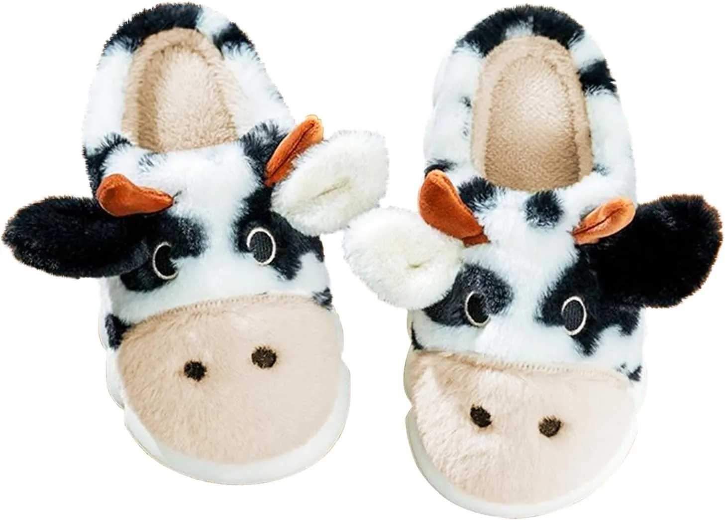 Cartoon BlackCow Cotton Slippers,Cute Animal Fuzzy Slippers for women,Winter Indoor Outdoor Slippers,Non-Skid Shoes for men