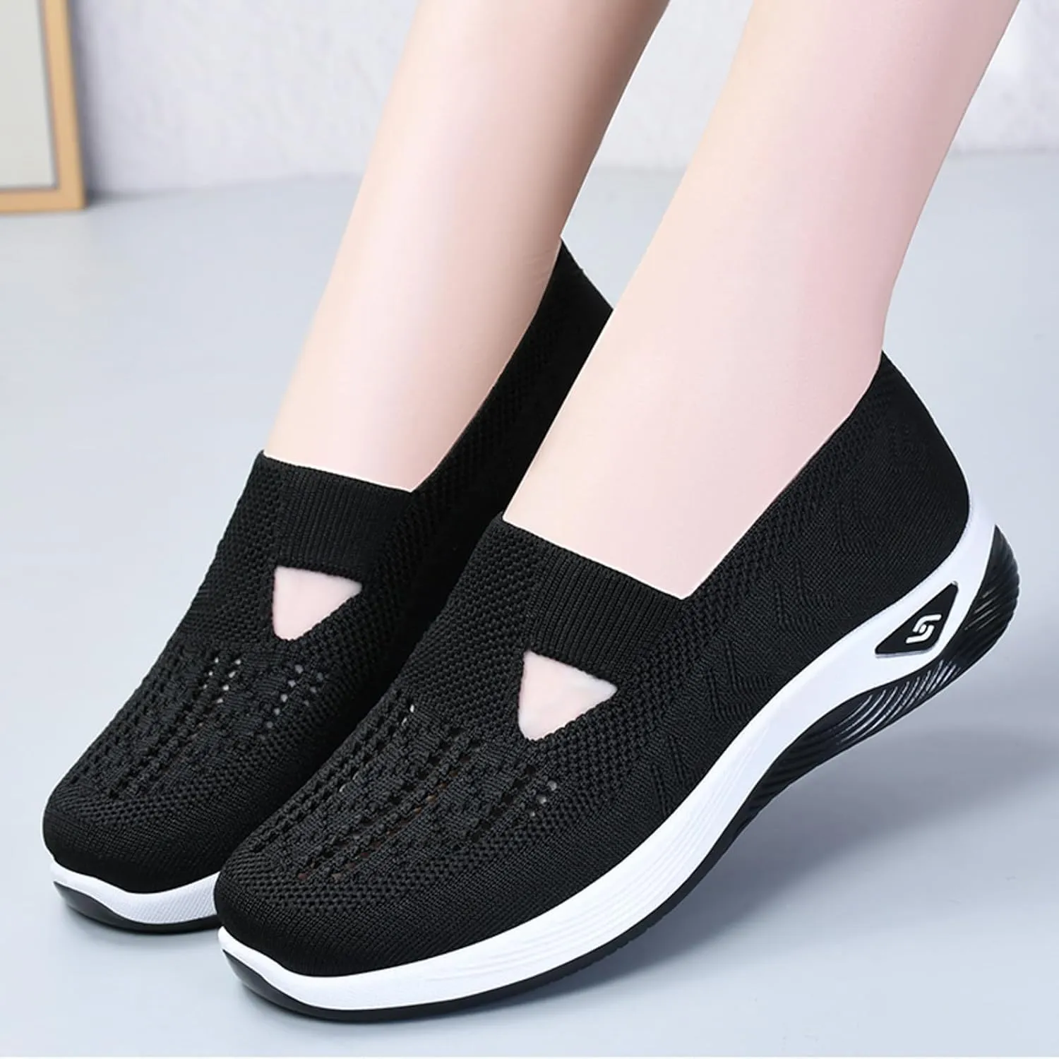 Cathalem Orthopedic Women's Woven Breathable Soft Sole Slip on Diabetic Foam Shoes for Walking