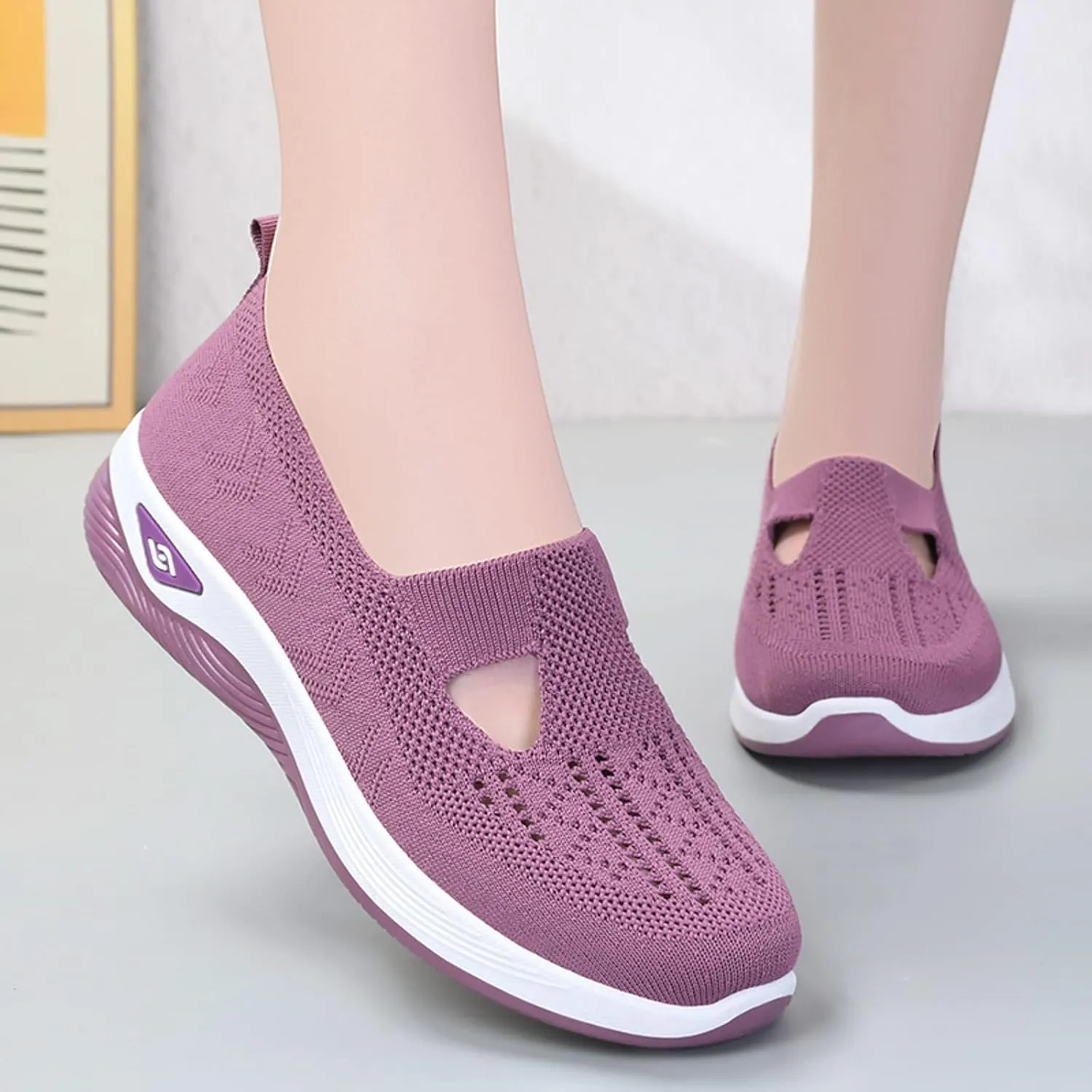 Cathalem Orthopedic Women's Woven Breathable Soft Sole Slip on Diabetic Foam Shoes for Walking