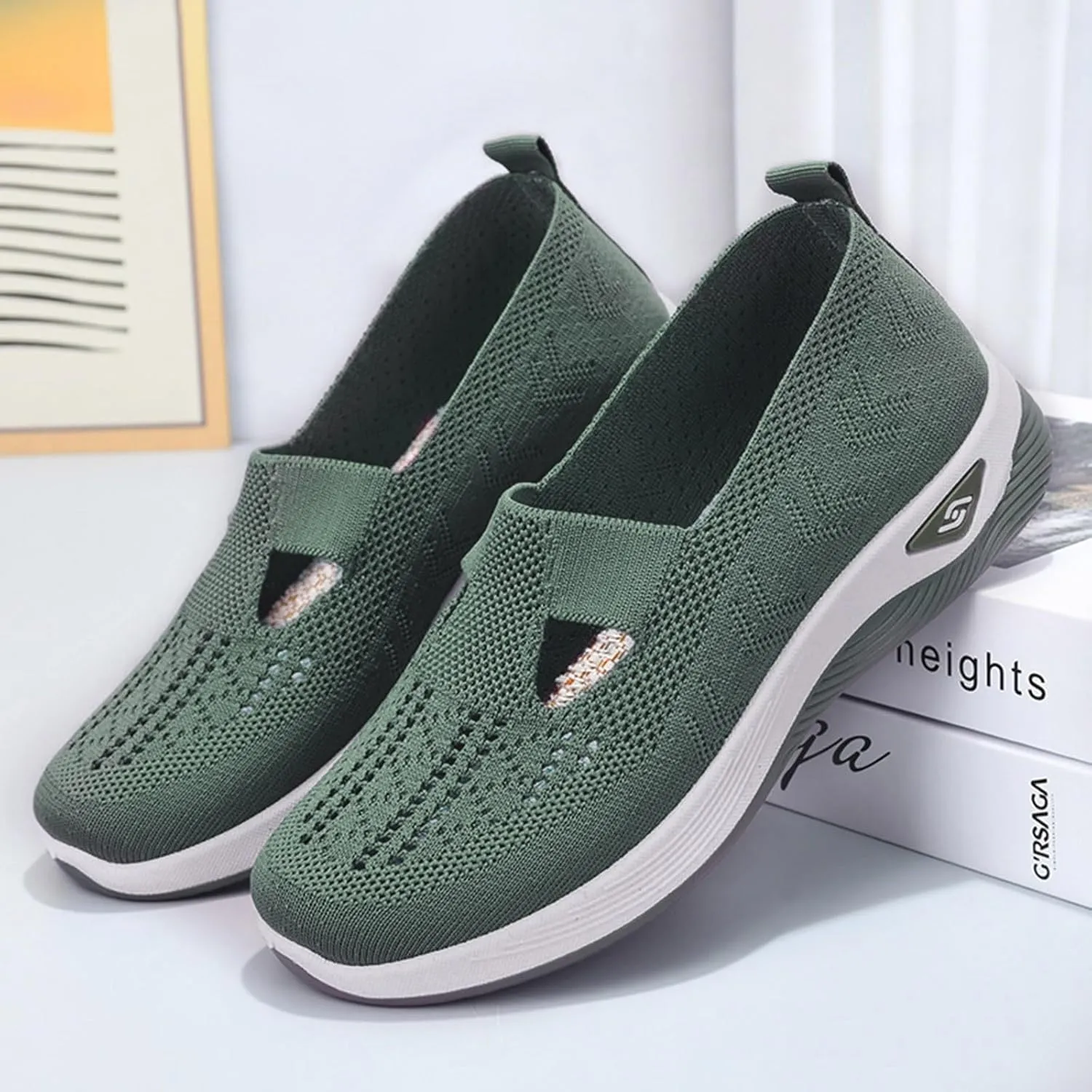 Cathalem Orthopedic Women's Woven Breathable Soft Sole Slip on Diabetic Foam Shoes for Walking