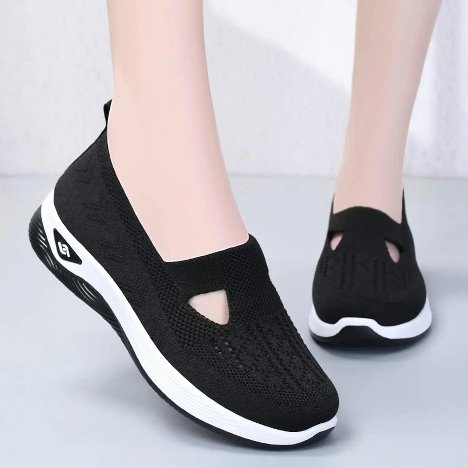 Cathalem Orthopedic Women's Woven Breathable Soft Sole Slip on Diabetic Foam Shoes for Walking