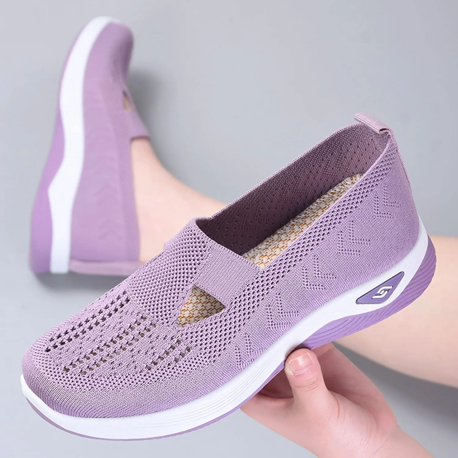 Cathalem Orthopedic Women's Woven Breathable Soft Sole Slip on Diabetic Foam Shoes for Walking