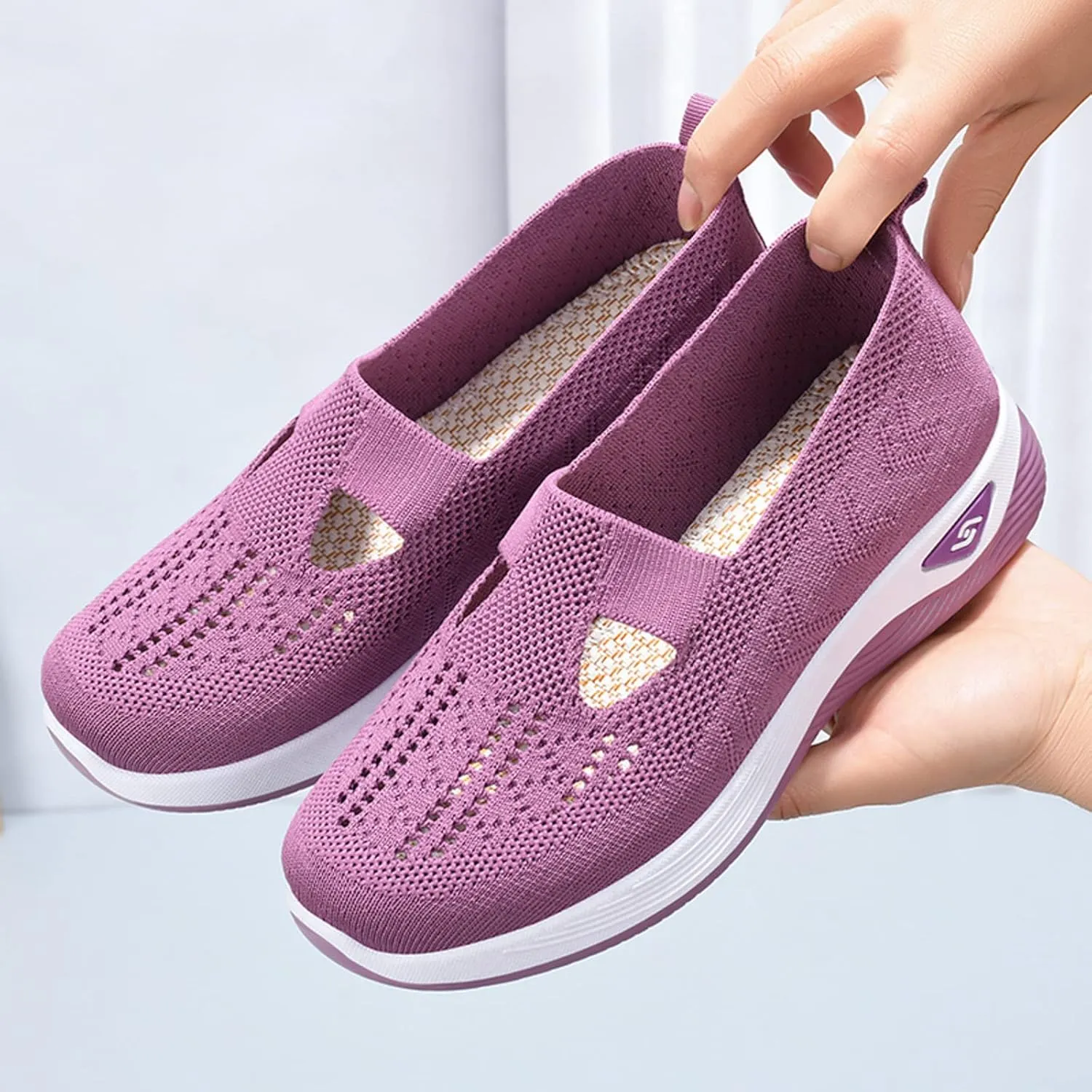 Cathalem Orthopedic Women's Woven Breathable Soft Sole Slip on Diabetic Foam Shoes for Walking
