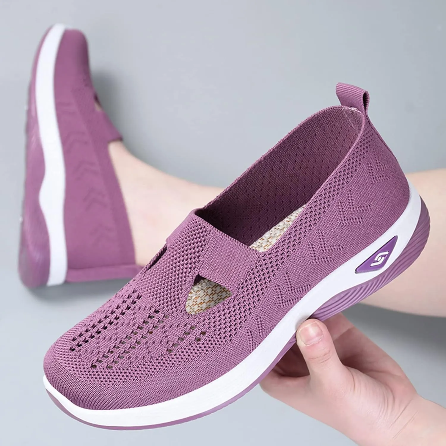 Cathalem Orthopedic Women's Woven Breathable Soft Sole Slip on Diabetic Foam Shoes for Walking