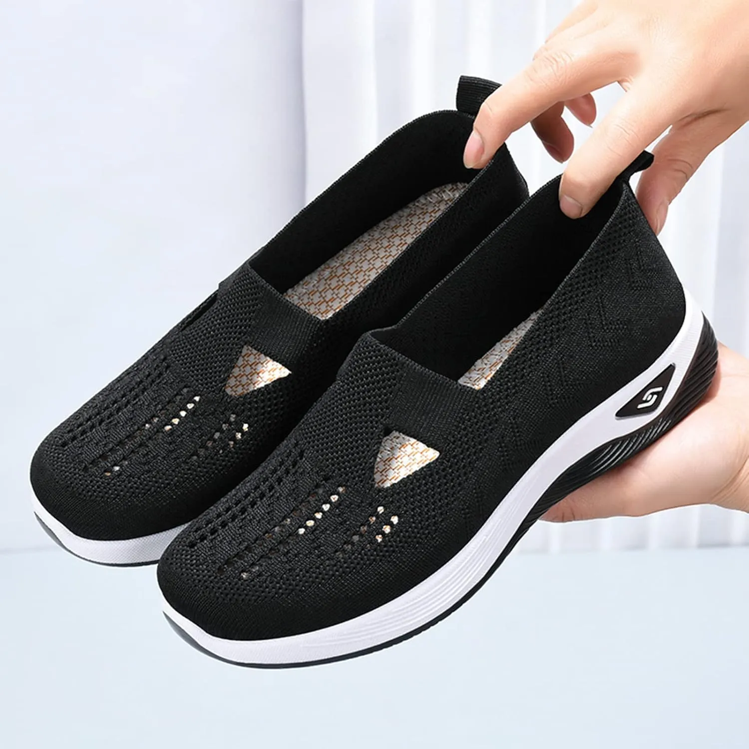 Cathalem Orthopedic Women's Woven Breathable Soft Sole Slip on Diabetic Foam Shoes for Walking
