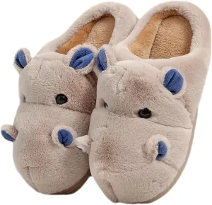 Cotton Slippers for Adults & Kids - Plush Hippo & Animal Designs, Perfect for Home