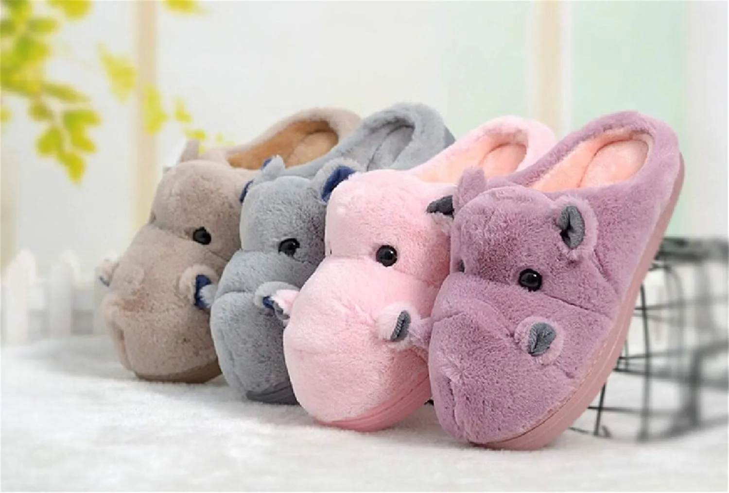 Cotton Slippers for Adults & Kids - Plush Hippo & Animal Designs, Perfect for Home
