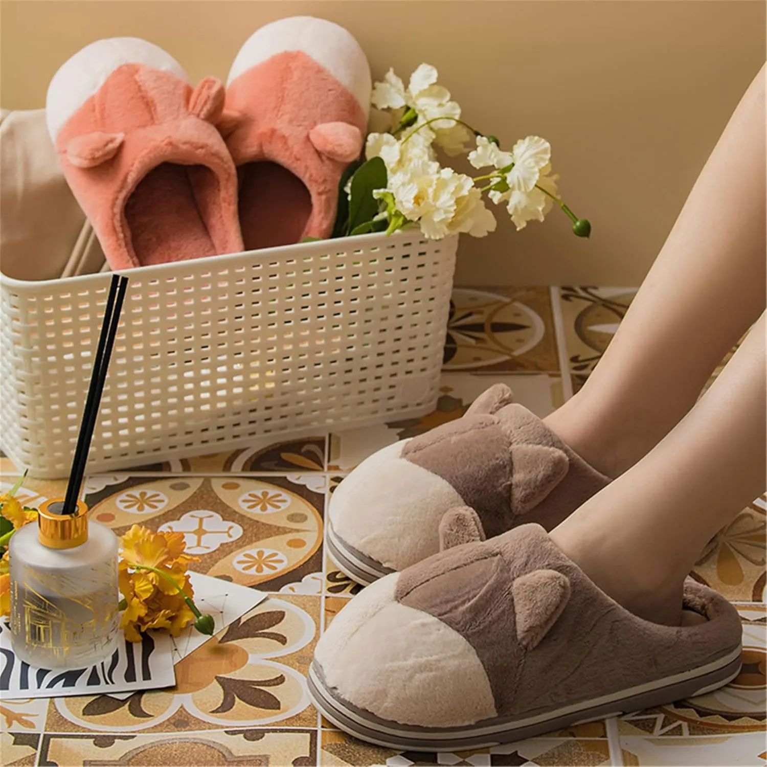 Cotton Slippers for Adults & Kids - Plush Hippo & Animal Designs, Perfect for Home