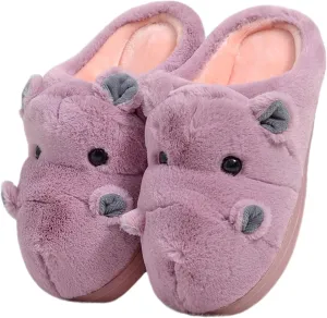 Cotton Slippers for Adults & Kids - Plush Hippo & Animal Designs, Perfect for Home
