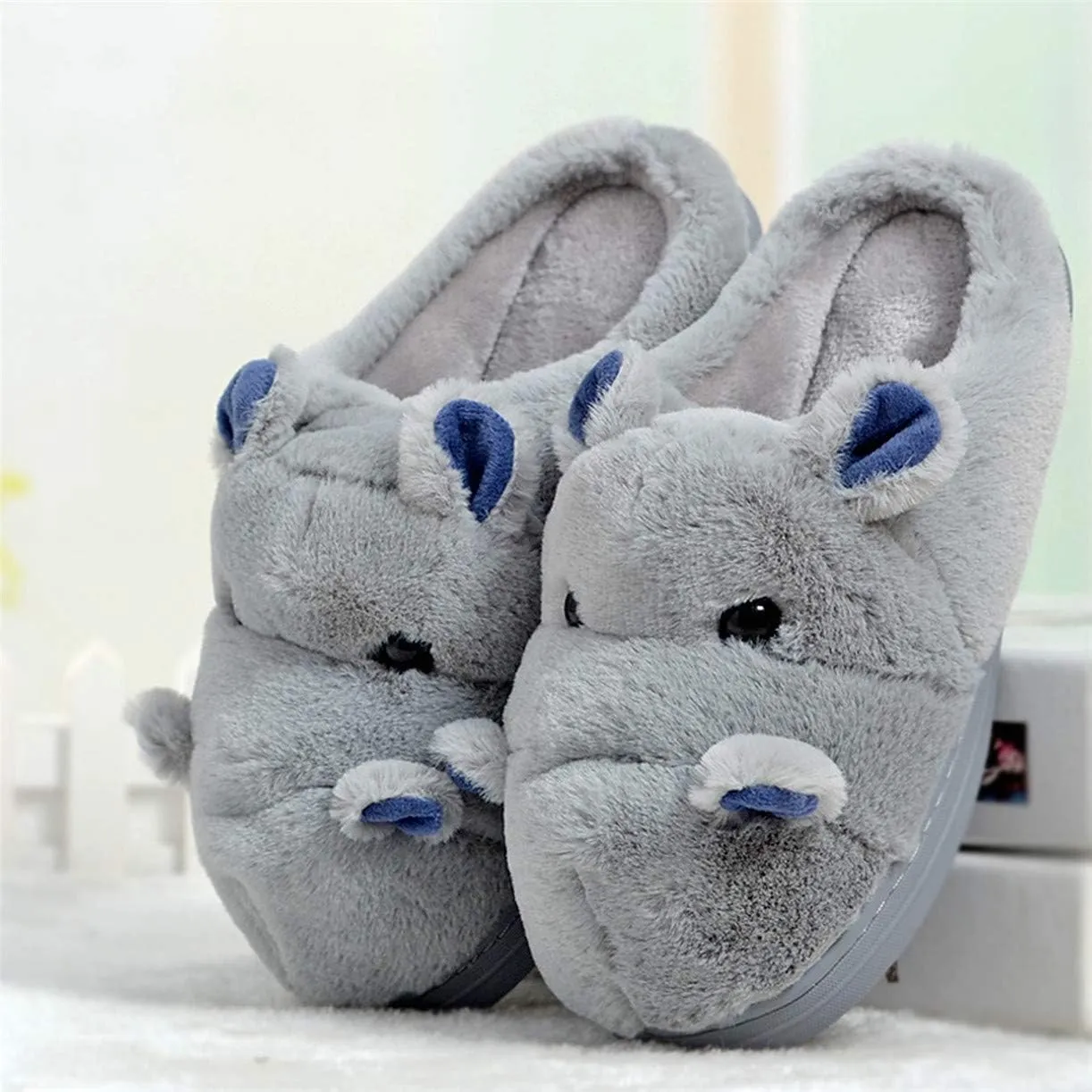 Cotton Slippers for Adults & Kids - Plush Hippo & Animal Designs, Perfect for Home