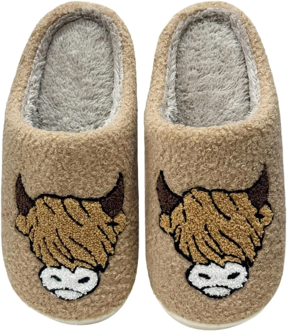 Cute House Slippers for Women Men Fluffy Plush Warm Animal Slippers Winter Comfy Bedroom Shoes