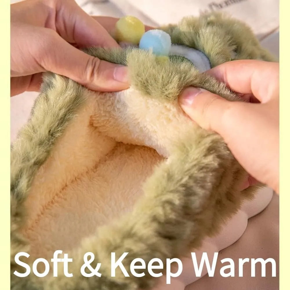 Cute Monster Fuzzy Women's Slippers Winter Fluffy Open Toe Slip On Plush Bedroom Shoes Indoor