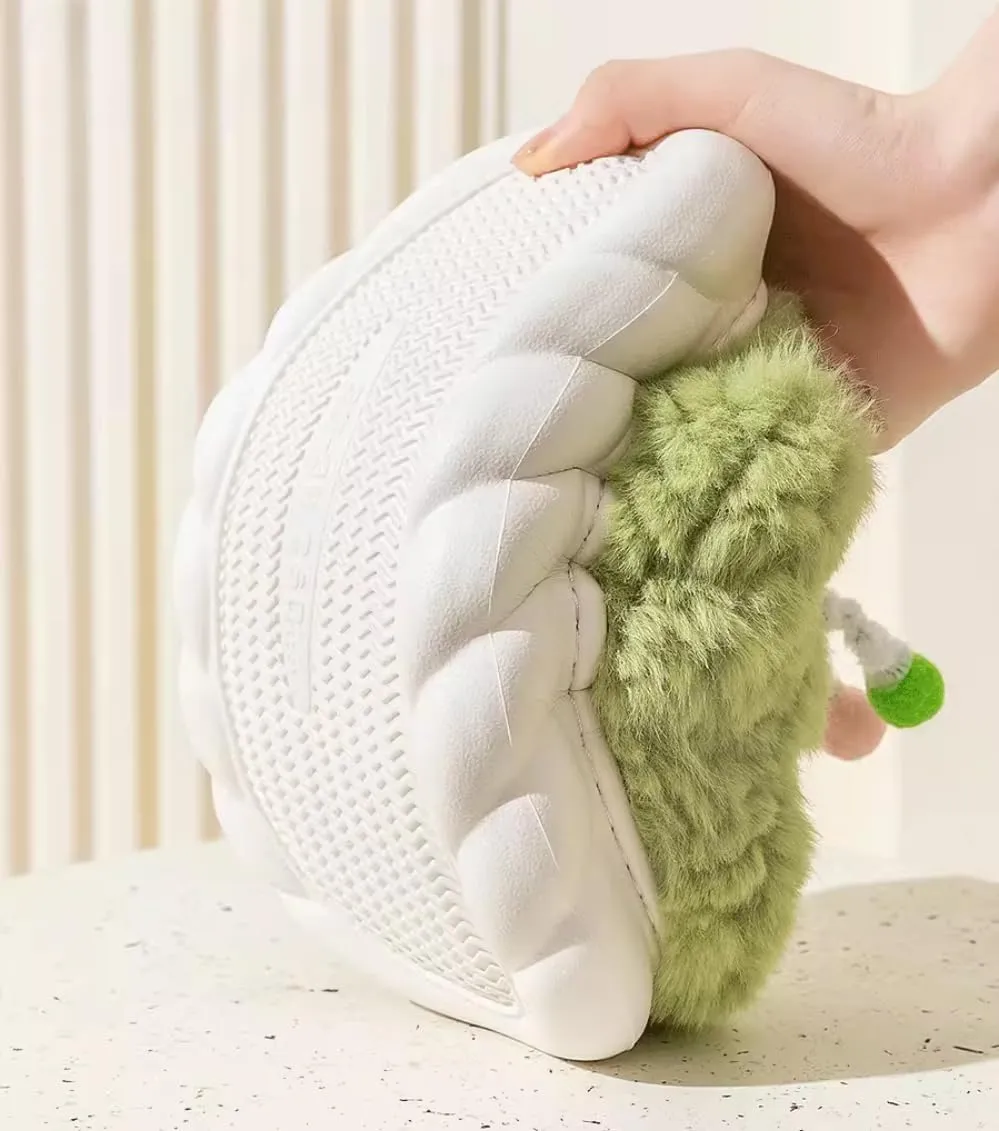 Cute Monster Fuzzy Women's Slippers Winter Fluffy Open Toe Slip On Plush Bedroom Shoes Indoor