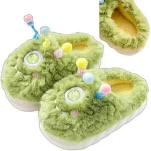 Cute Monster Fuzzy Women's Slippers Winter Fluffy Open Toe Slip On Plush Bedroom Shoes Indoor