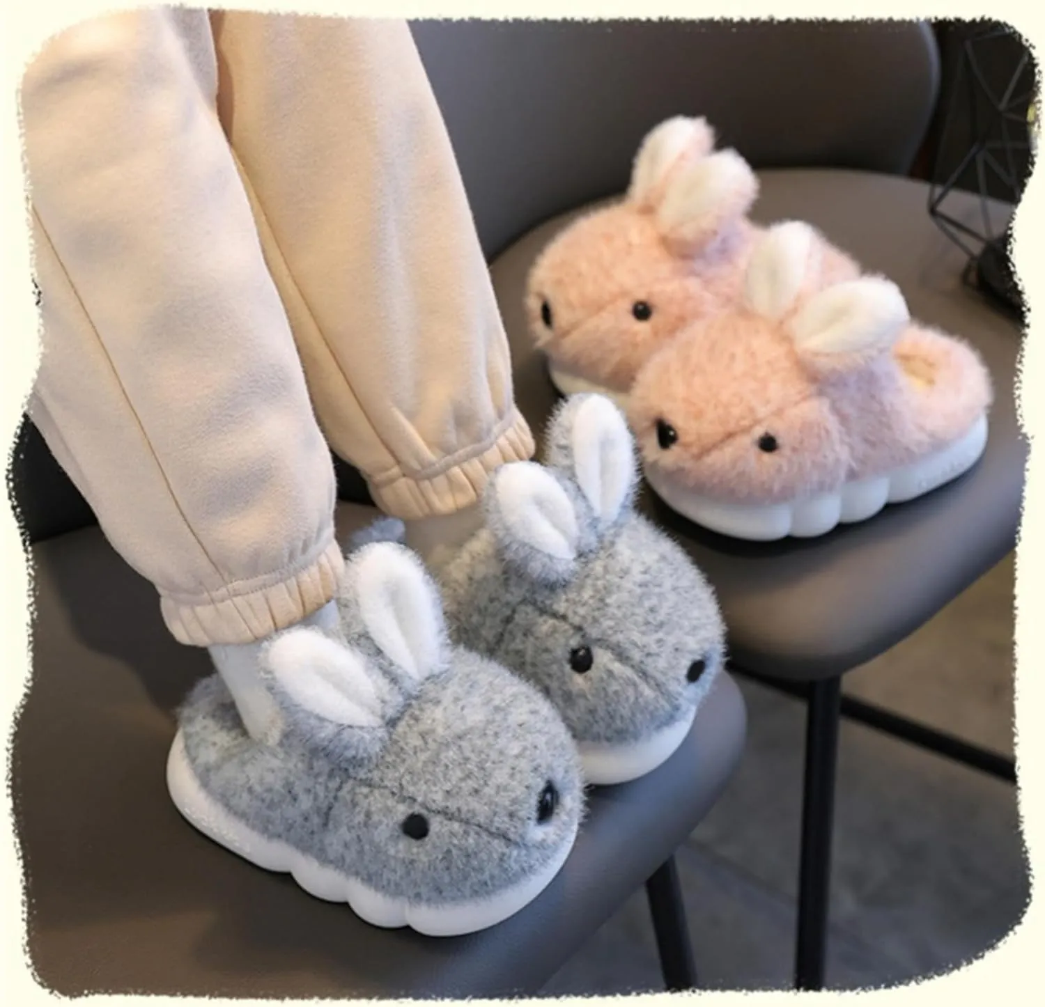 Cute Women's Rabbit Slippers - Warm & Plush, Cartoon Design, Perfect for Winter & Indoor/Outdoor Use