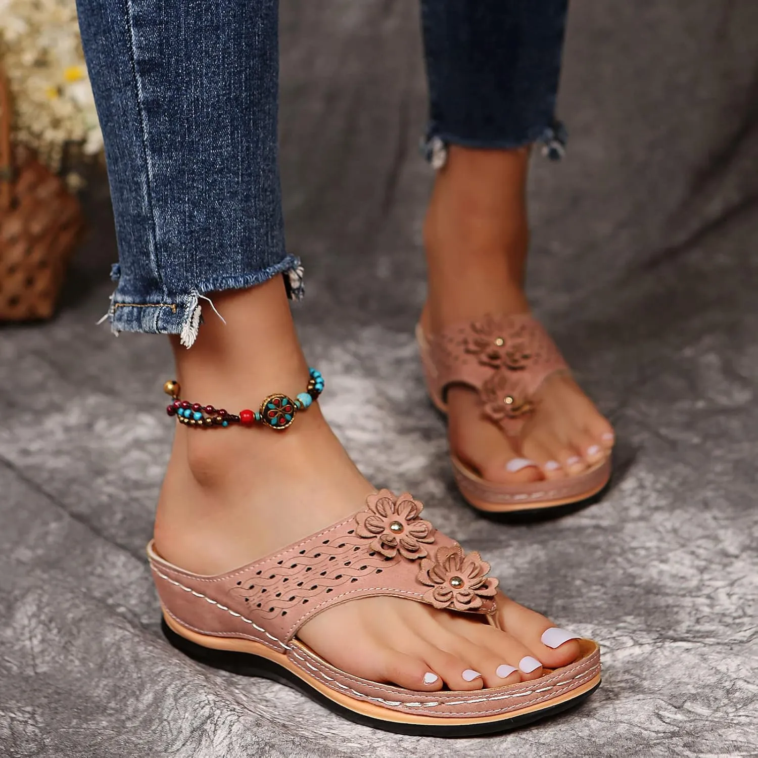 Eduavar Wedge Sandals for Women, Womens Sandals Dressy Summer Breathable Flip Flops Summer Beach Sandals Slippers