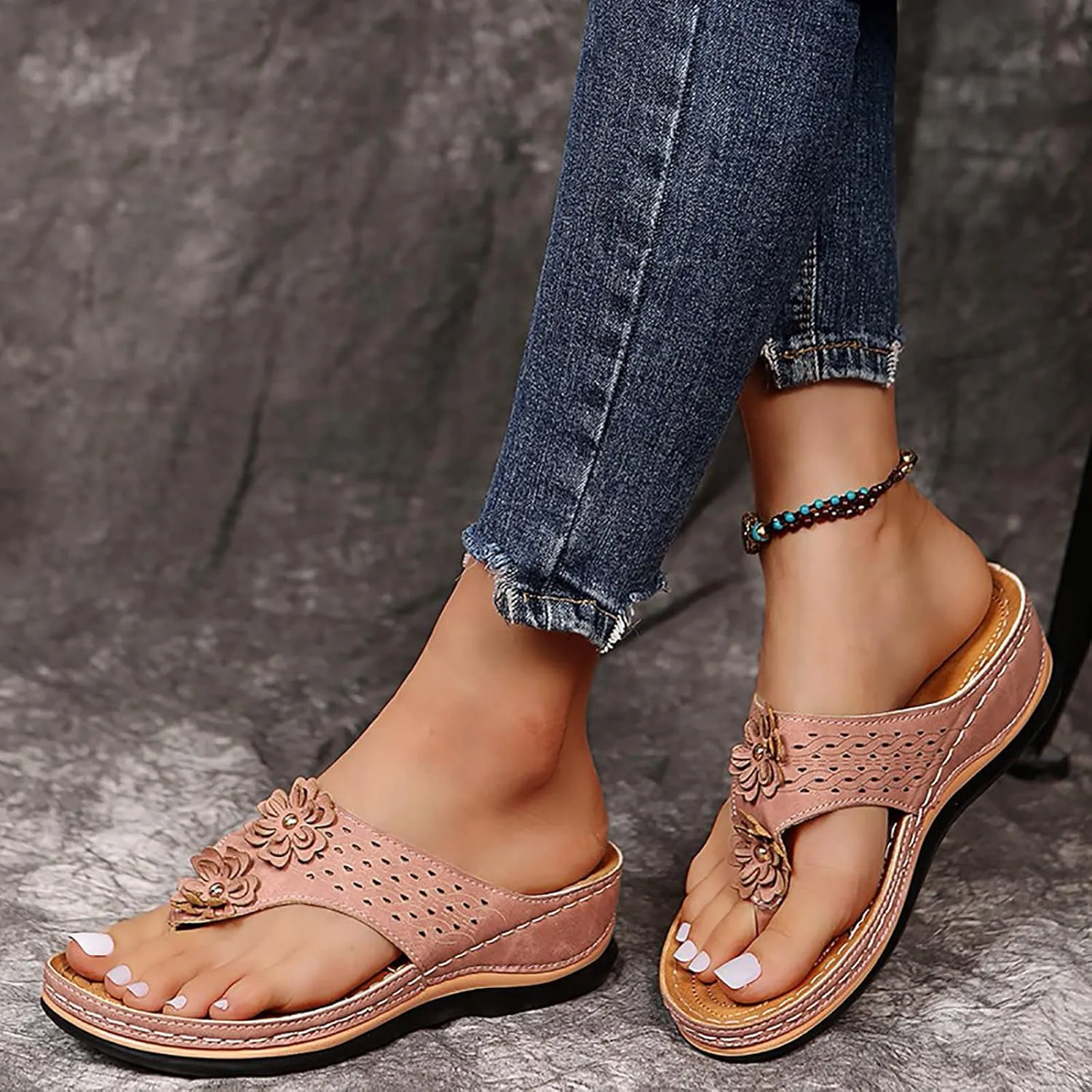 Eduavar Wedge Sandals for Women, Womens Sandals Dressy Summer Breathable Flip Flops Summer Beach Sandals Slippers
