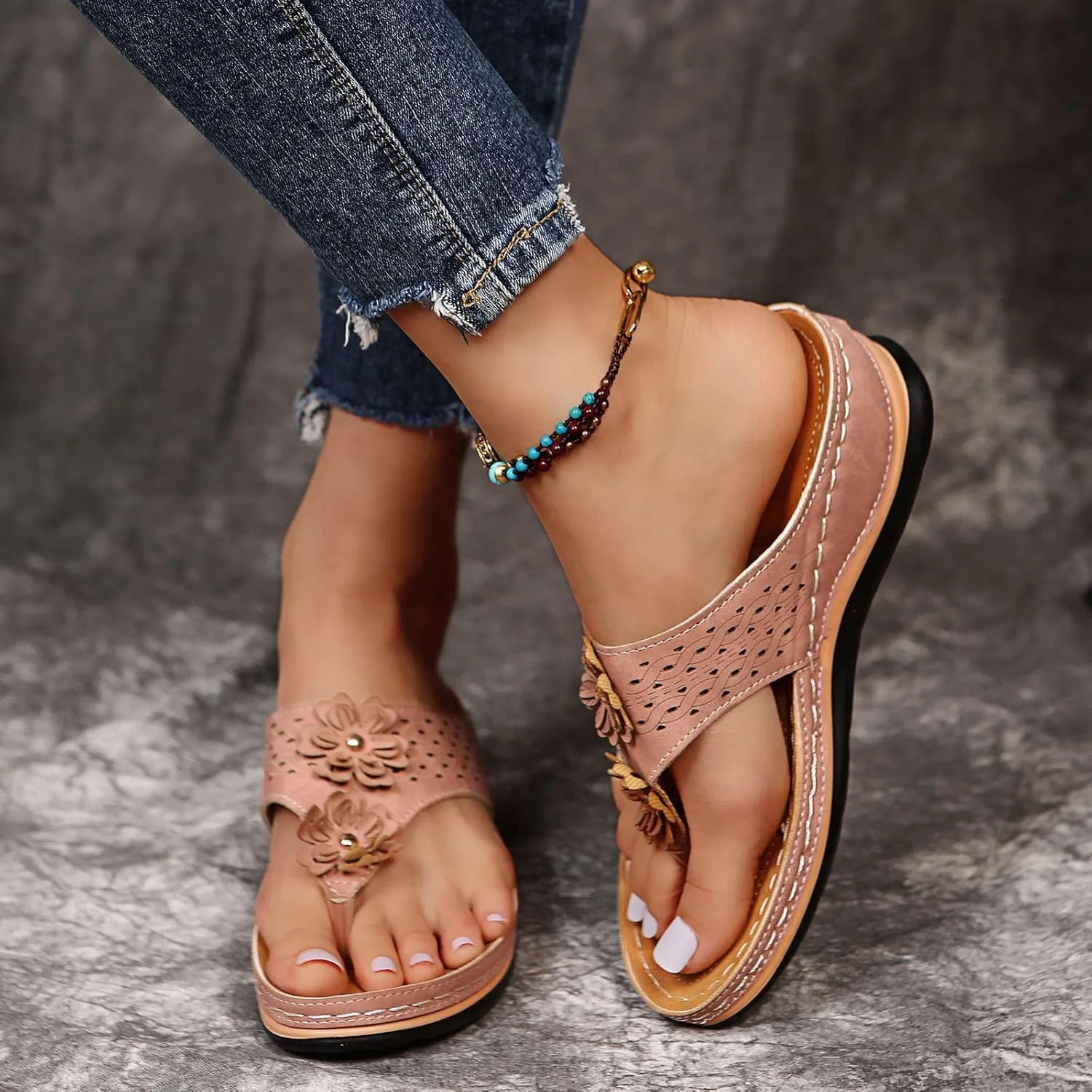Eduavar Wedge Sandals for Women, Womens Sandals Dressy Summer Breathable Flip Flops Summer Beach Sandals Slippers